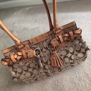 Coach Tan and Brown Signature Tote Bag